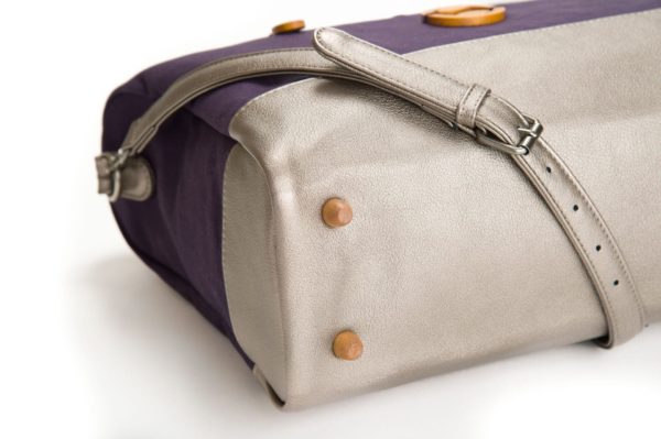 vegan designer handbag with purple organic cotton, cruelty free