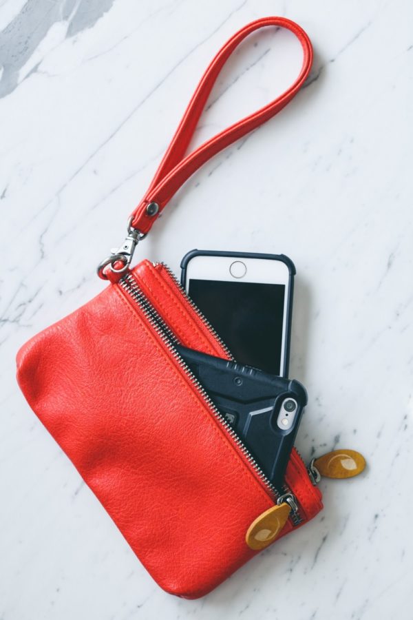 iphone wristlet and wallet in red vegan leather