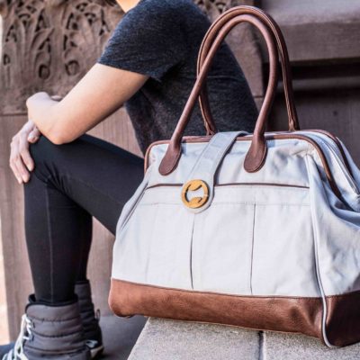 womens canvas weekender bag and travel bag in gray