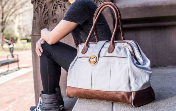 womens canvas weekender bag and travel bag in gray