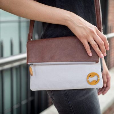 vegan crossbody bag in gray organic cotton and faux leather