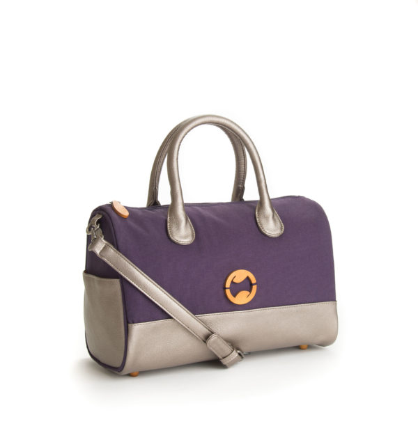canvas crossbody bag with vegan leather & purple organic cotton