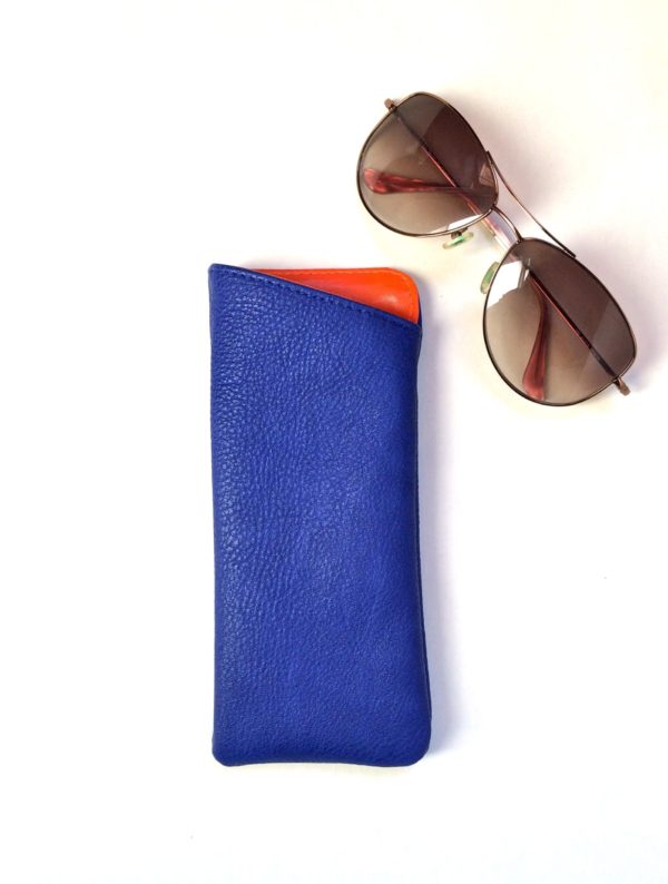 blue sunglass holder in vegan leather