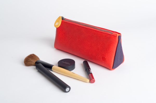 zipper pouch and pencil case in red vegan leather
