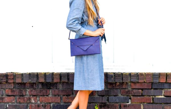 evening clutch in royal blue vegan leather