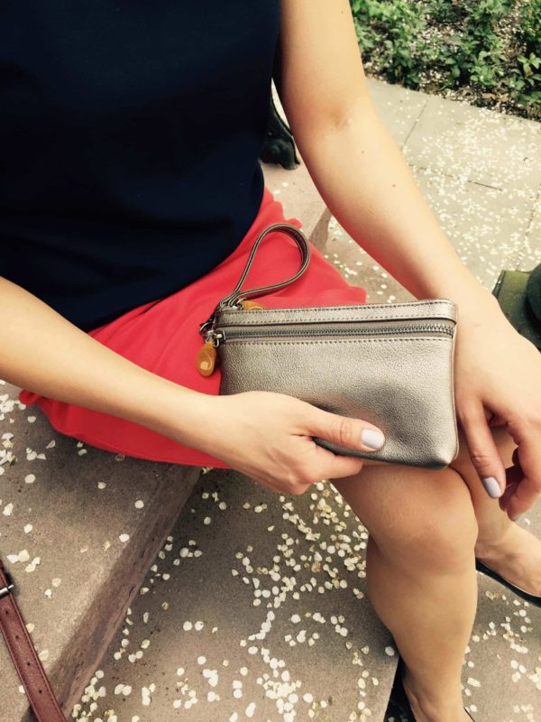 metallic phone wristlet and vegan purse