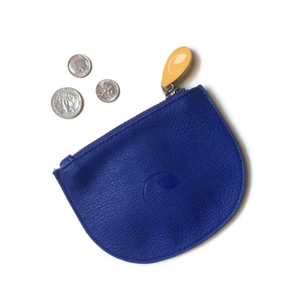 vegan leather purse and zippered pouch in blue vegan leather