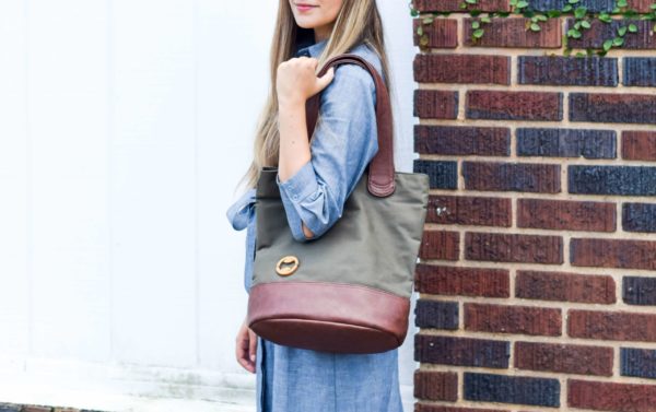 womens laptop tote with organic cotton and vegan leather