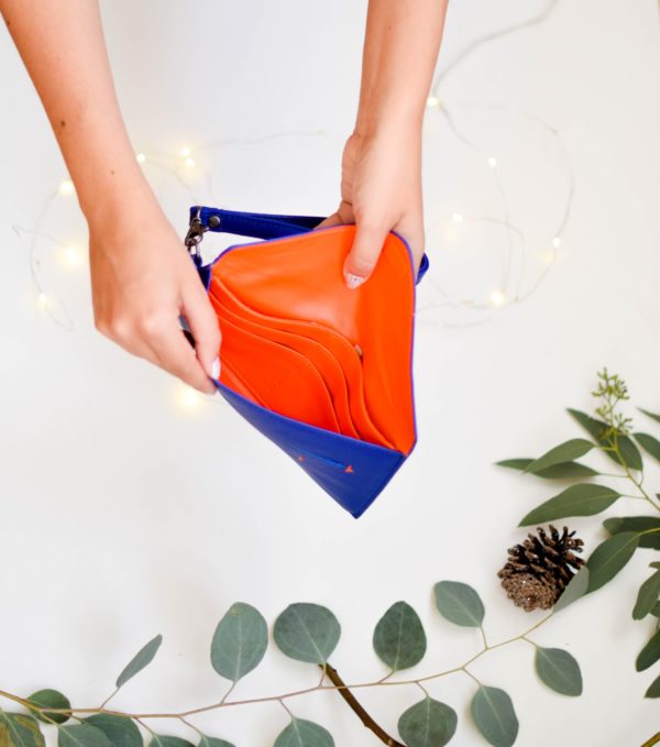vegan wristlet in blue