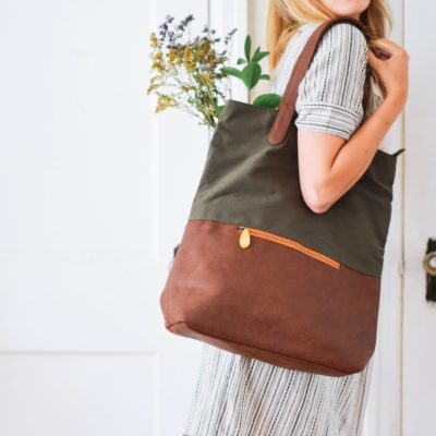 convertible backpack tote in olive green