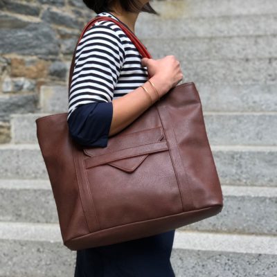 vegan leather tote & brown laptop bag