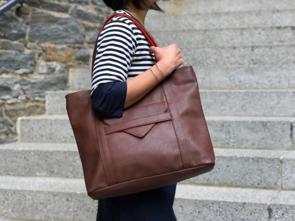 vegan leather tote & brown laptop bag