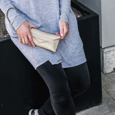 wristlet wallet in gold vegan leather, sustainable & cruelty free