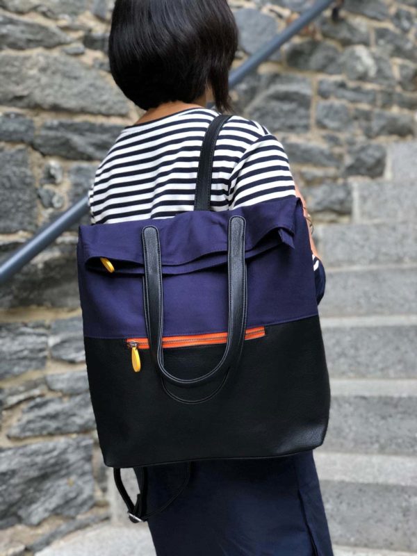 navy and black vegan backpack purse