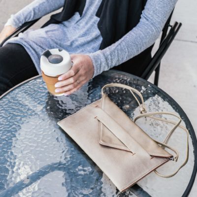 clutch wallet in gold vegan leather