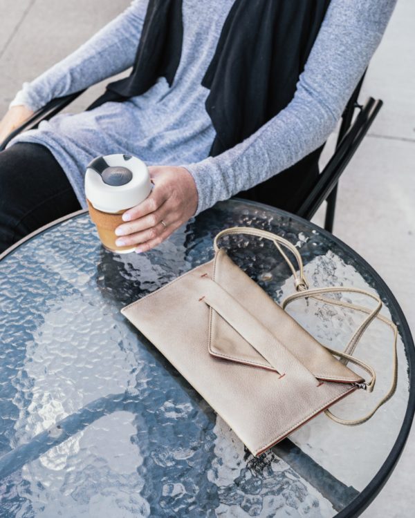 clutch wallet in gold vegan leather