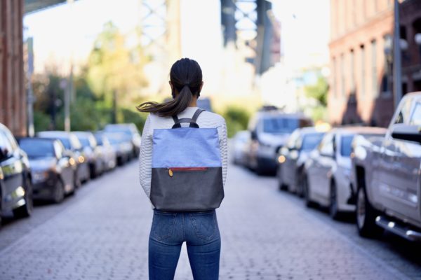 chambray denim backpack with vegan leather