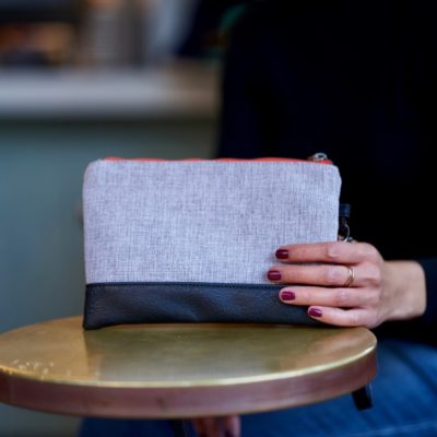 gray clutch, vegan and sustainable