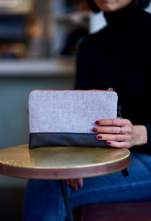 gray clutch, vegan and sustainable