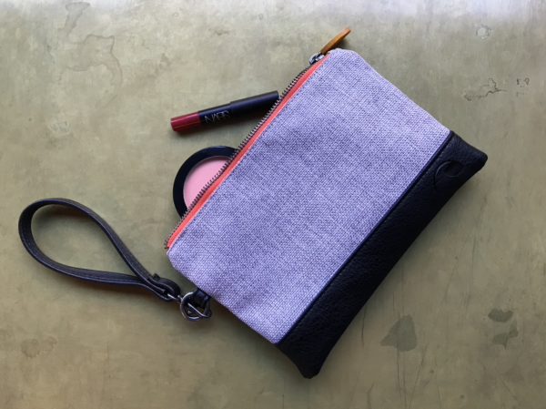 cute phone wristlet in gray and black vegan leather