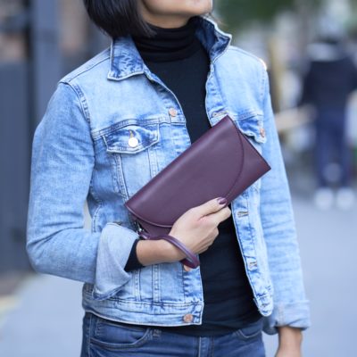 accordion wallet in burgundy red vegan leather