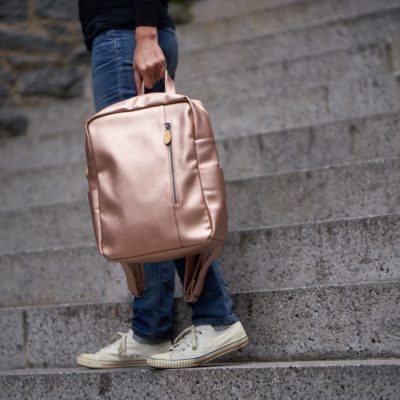 vegan backpack purse in rose gold