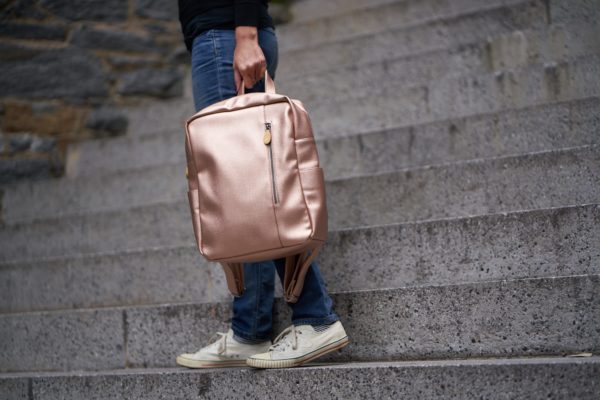 vegan backpack purse in rose gold