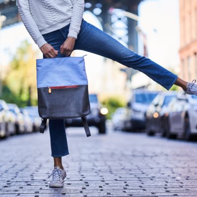 vegan backpack with blue cotton canvas