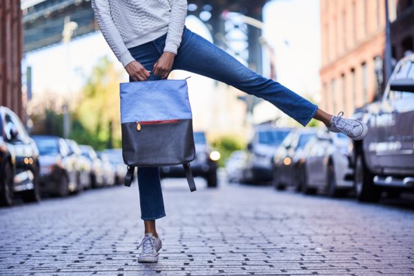 vegan backpack with blue cotton canvas