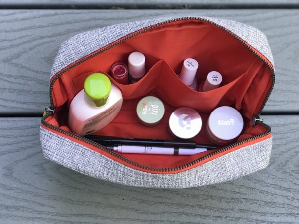 interior of toiletry pouch in vegan leather