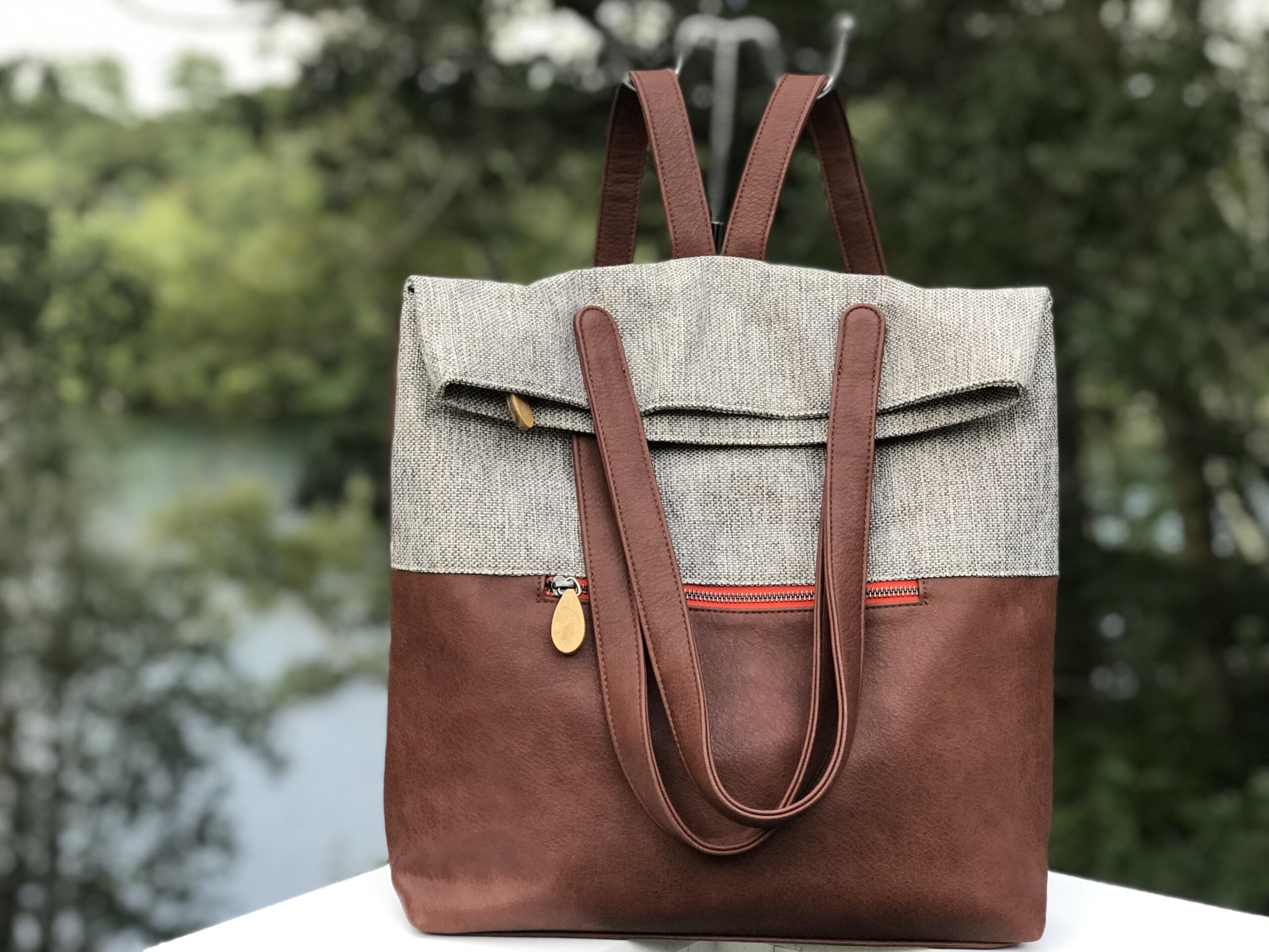 Gray Canvas Backpack Women Convertible Bag Work Tote Bag 